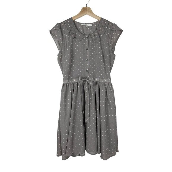 Lauren Conrad Gray Polka Dot Rhinestone Collar Dress Size 6 - Picture 1 of 10